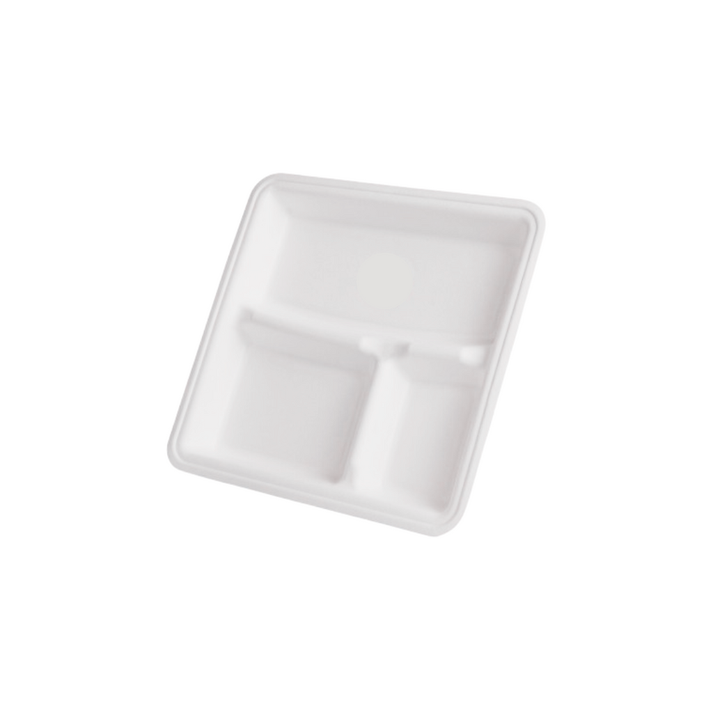 10 Inch 3 Compartment Bagasse Square Plate