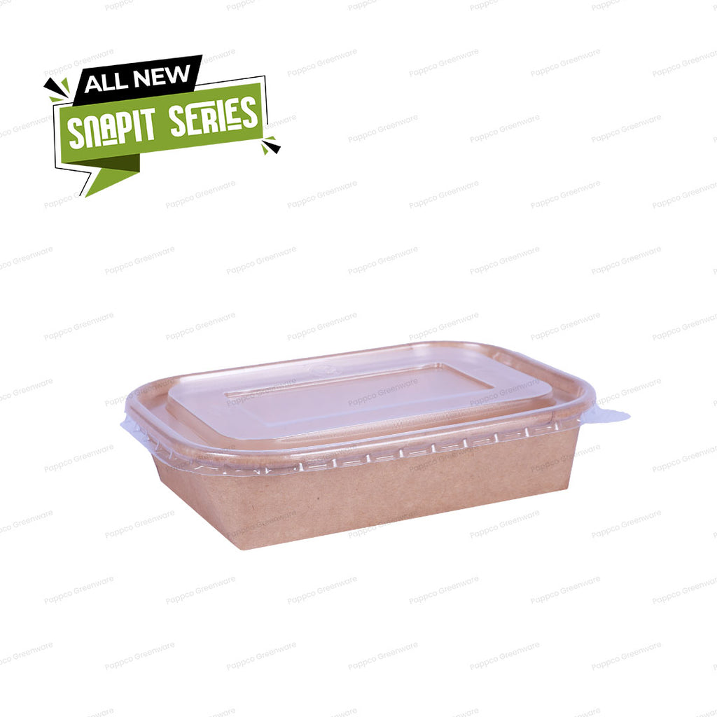 Snapit 500ml Rectangular Kraft Paper Container with PP Lid