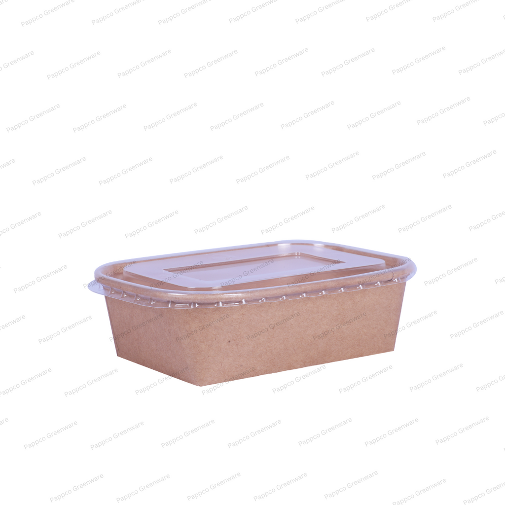 Snapit 650ml Rectangular Kraft Paper Container with PP Lid