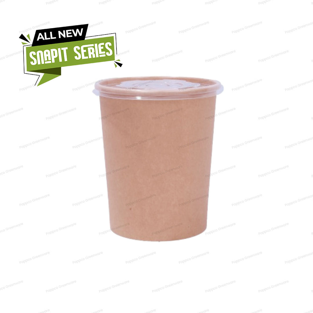 Snapit 1000ml Round Kraft Paper Container With PP Lid (115mm Dia)