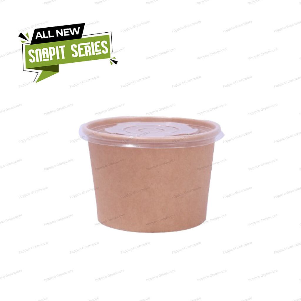 Snapit 500ml Round Kraft Paper Container With PP Lid (115mm Dia)